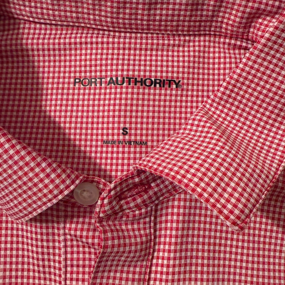 Port Authority Red Casual Button Down Shirt Gingham Check